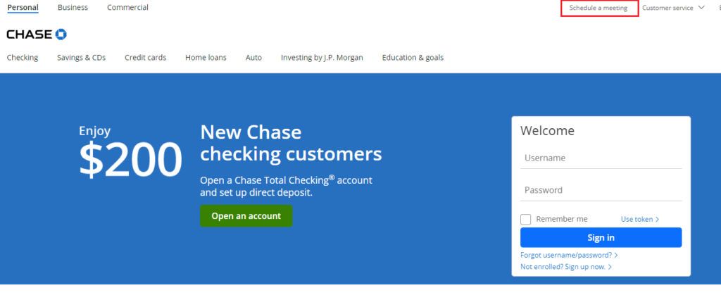 チェース銀行のホームページ